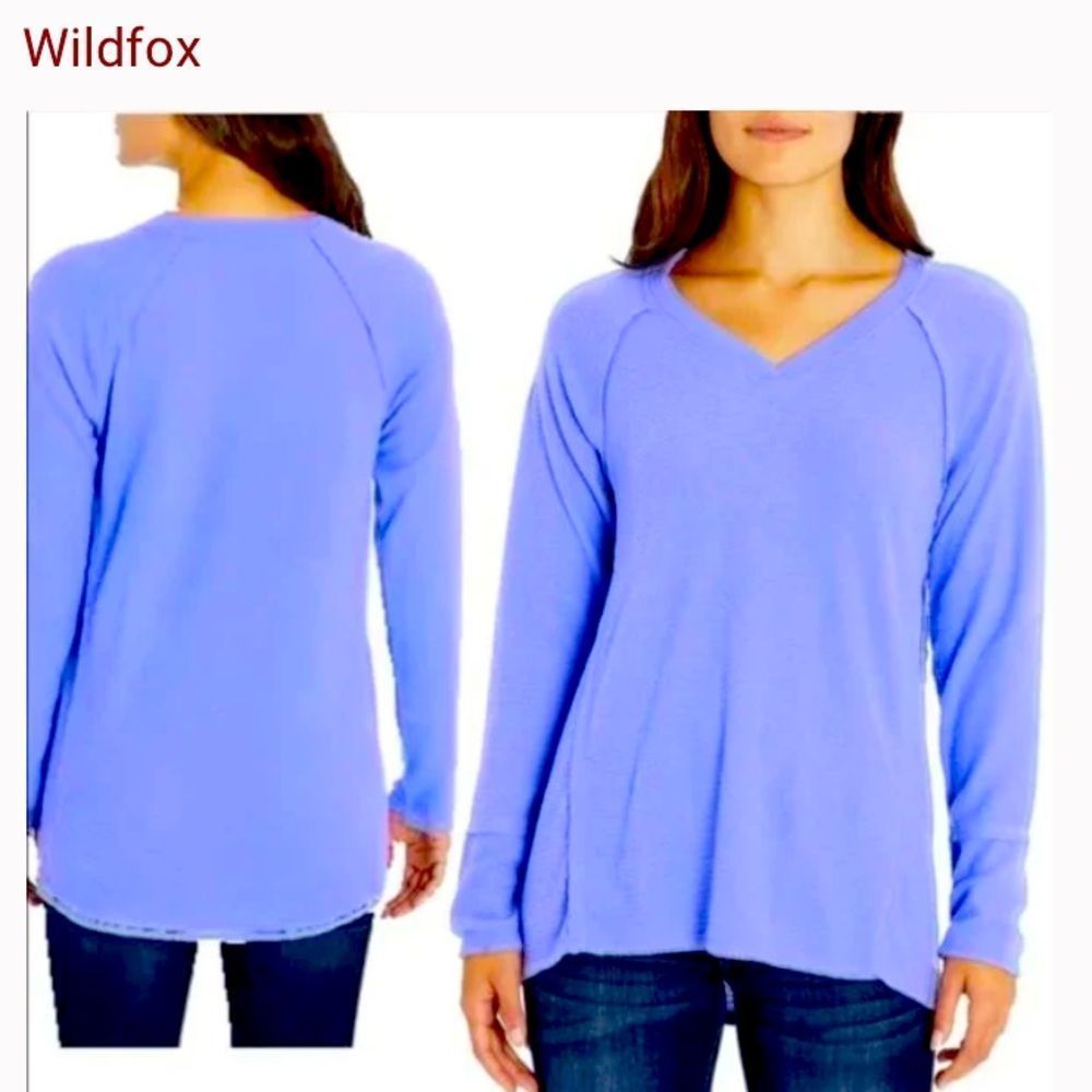 Wildfox Haley Brushed Waffle V-Neck Tunic Top Purple Blue M